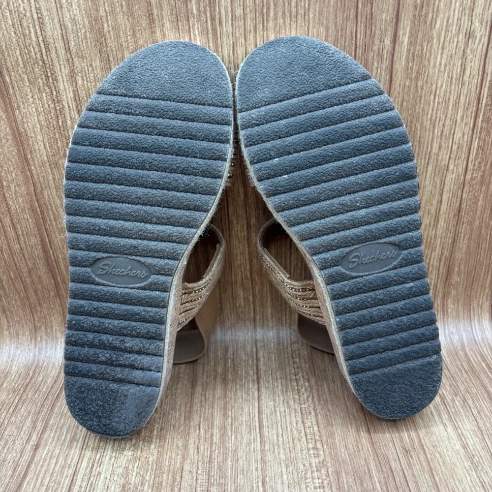 Skechers Cali Breezie Vegan Wedge Brown Women's Size 11 Rhinestone‎ Sandals